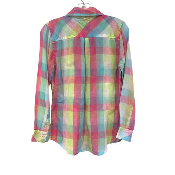 Rails Taylors Gauze Button Down Neon Blouse Sz S - Picture 6 of 11